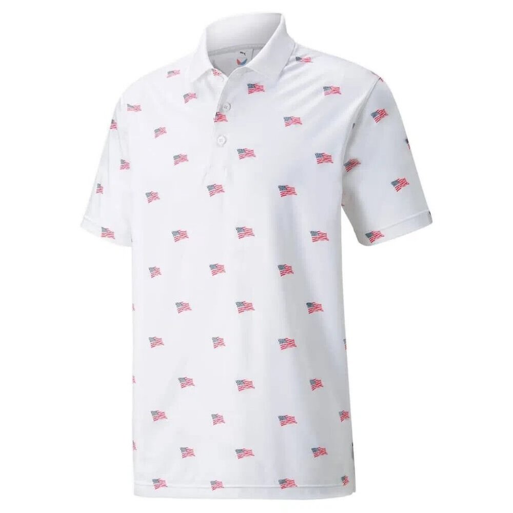 Puma Volition America Polo Shirt Mens All Over Print Flags White 532974 Size XXL